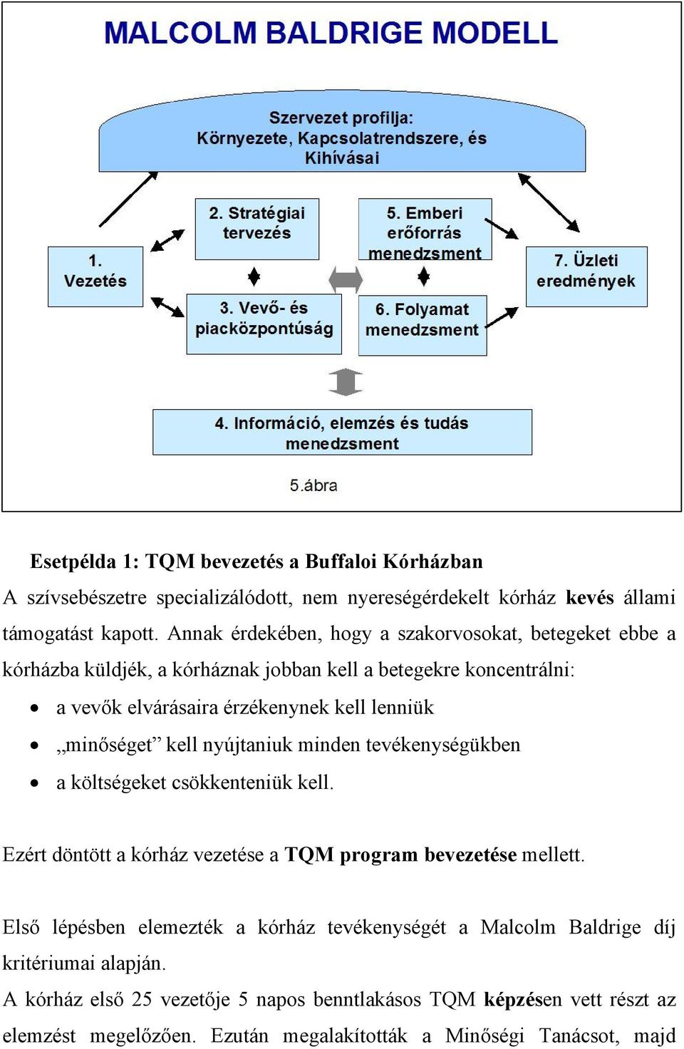 minőséget kell nyújtaniuk minden tevékenységükben a költségeket csökkenteniük kell. Ezért döntött a kórház vezetése a TQM program bevezetése mellett.