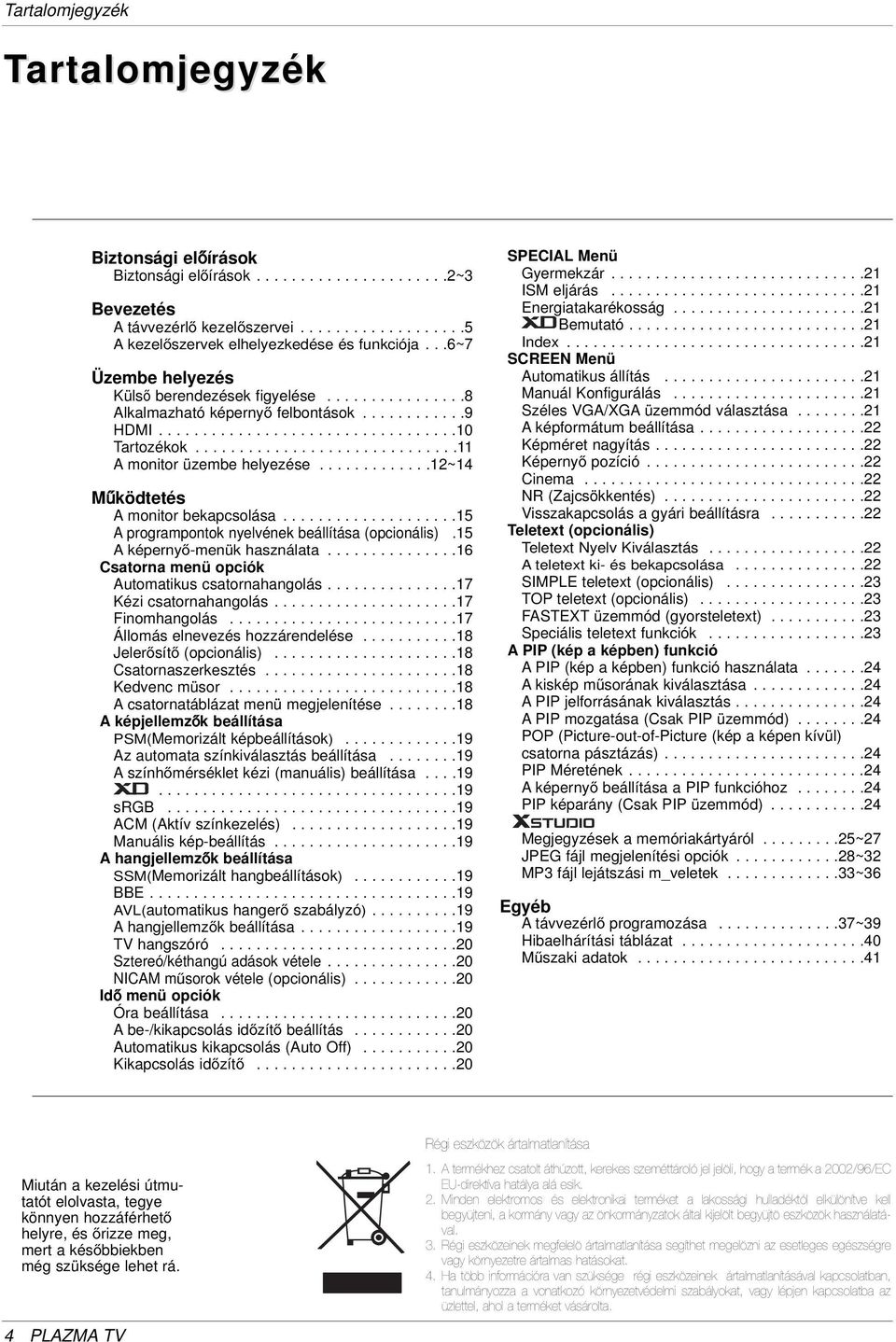 ............12~14 M ködtetés A monitor bekapcsolása....................15 A programpontok nyelvének beállítása (opcionális).15 A képerny -menük használata.