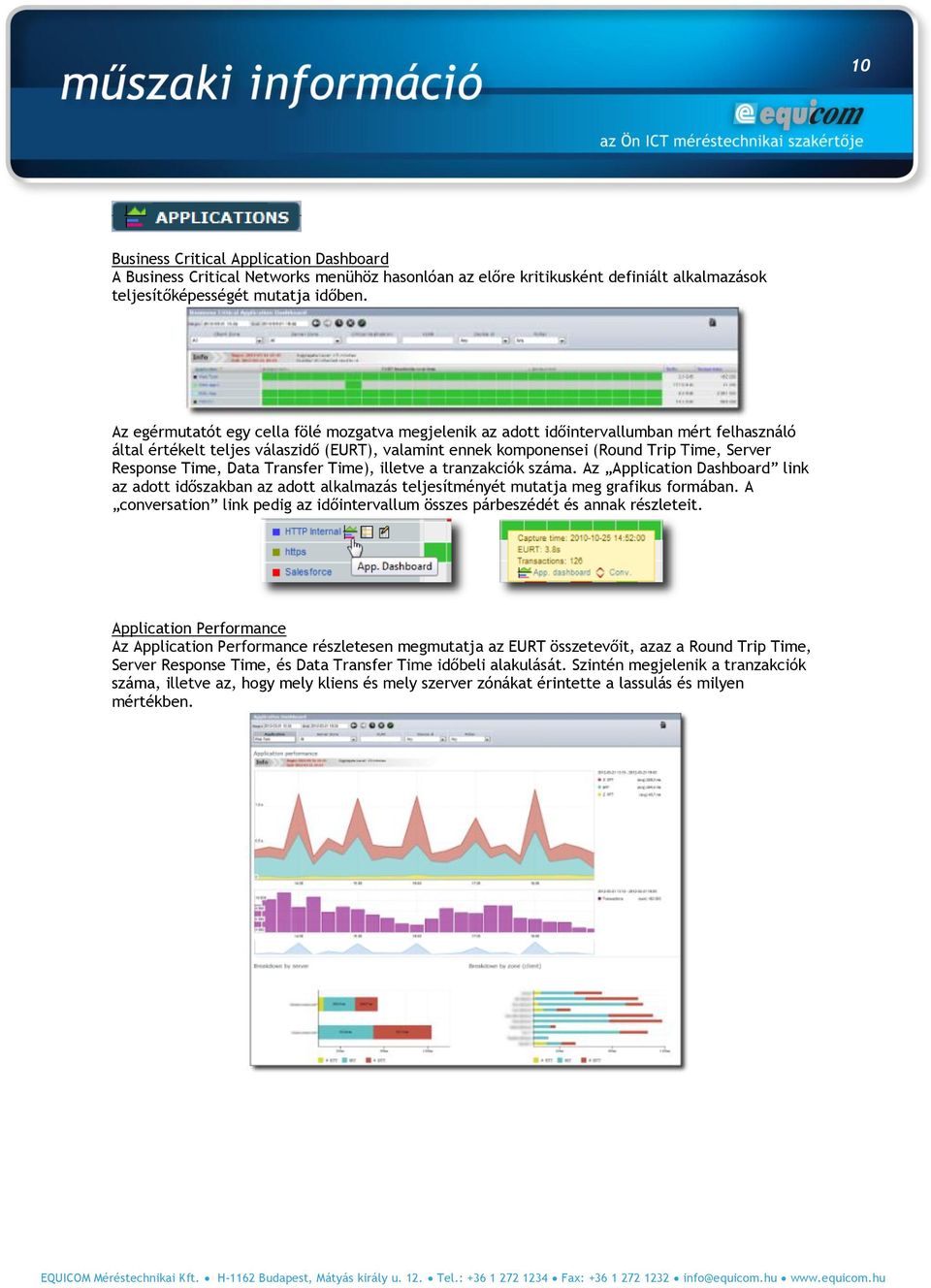 Time, Data Transfer Time), illetve a tranzakciók száma. Az Application Dashboard link az adott időszakban az adott alkalmazás teljesítményét mutatja meg grafikus formában.