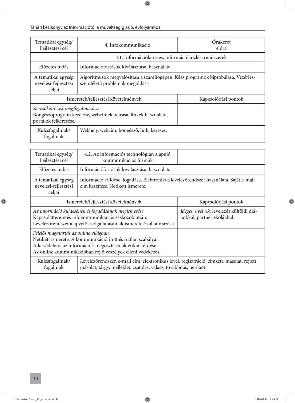 Vezérlésszemléletű problémák megoldása Ismeretek/fejlesztési követelmények Keresőkérdések megfogalmazása Böngészőprogram kezelése, webcímek beírása, linkek használata, portálok felkeresése.