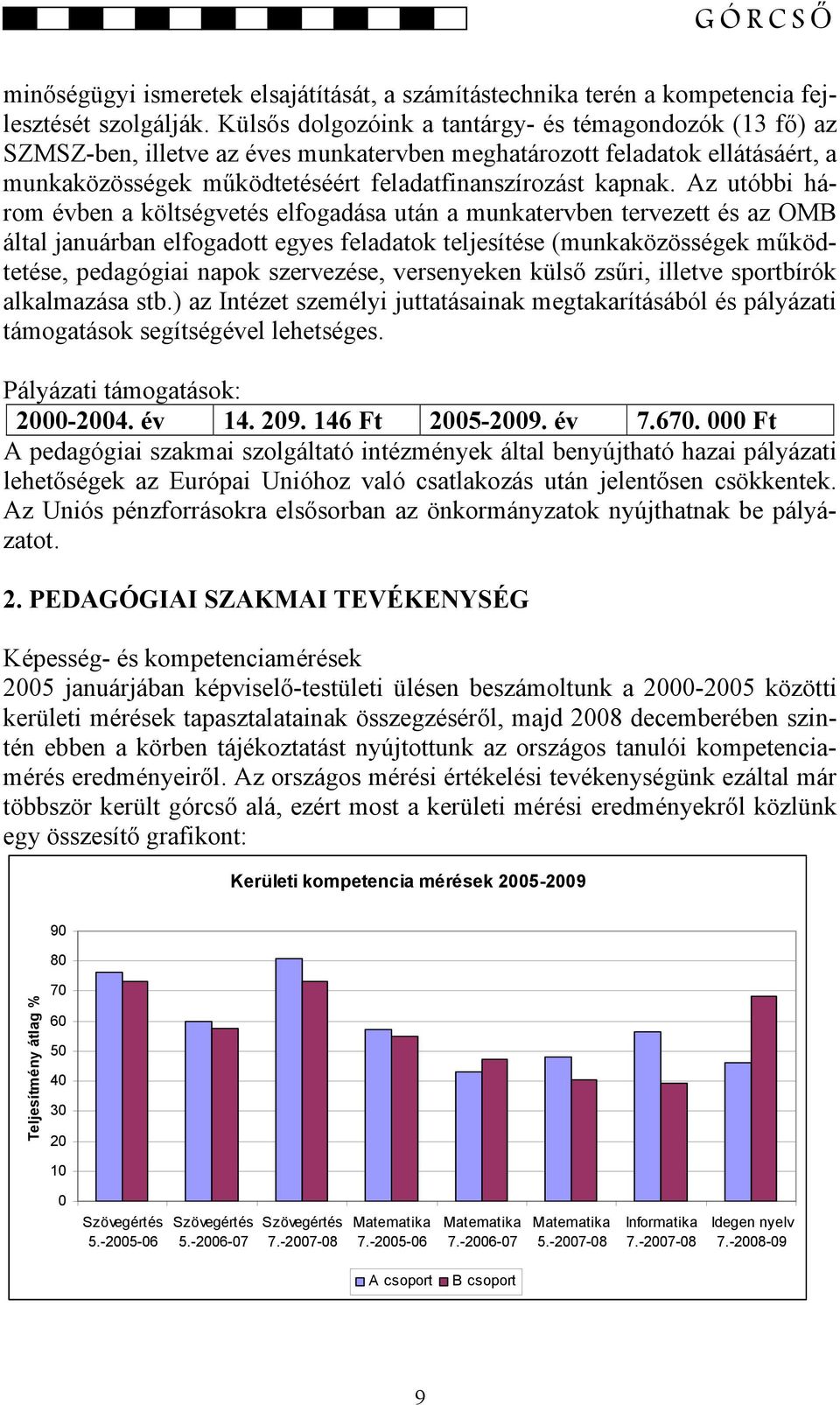 Az utóbbi három évben a költségvetés elfogadása után a munkatervben tervezett és az OMB által januárban elfogadott egyes feladatok teljesítése (munkaközösségek működtetése, pedagógiai napok