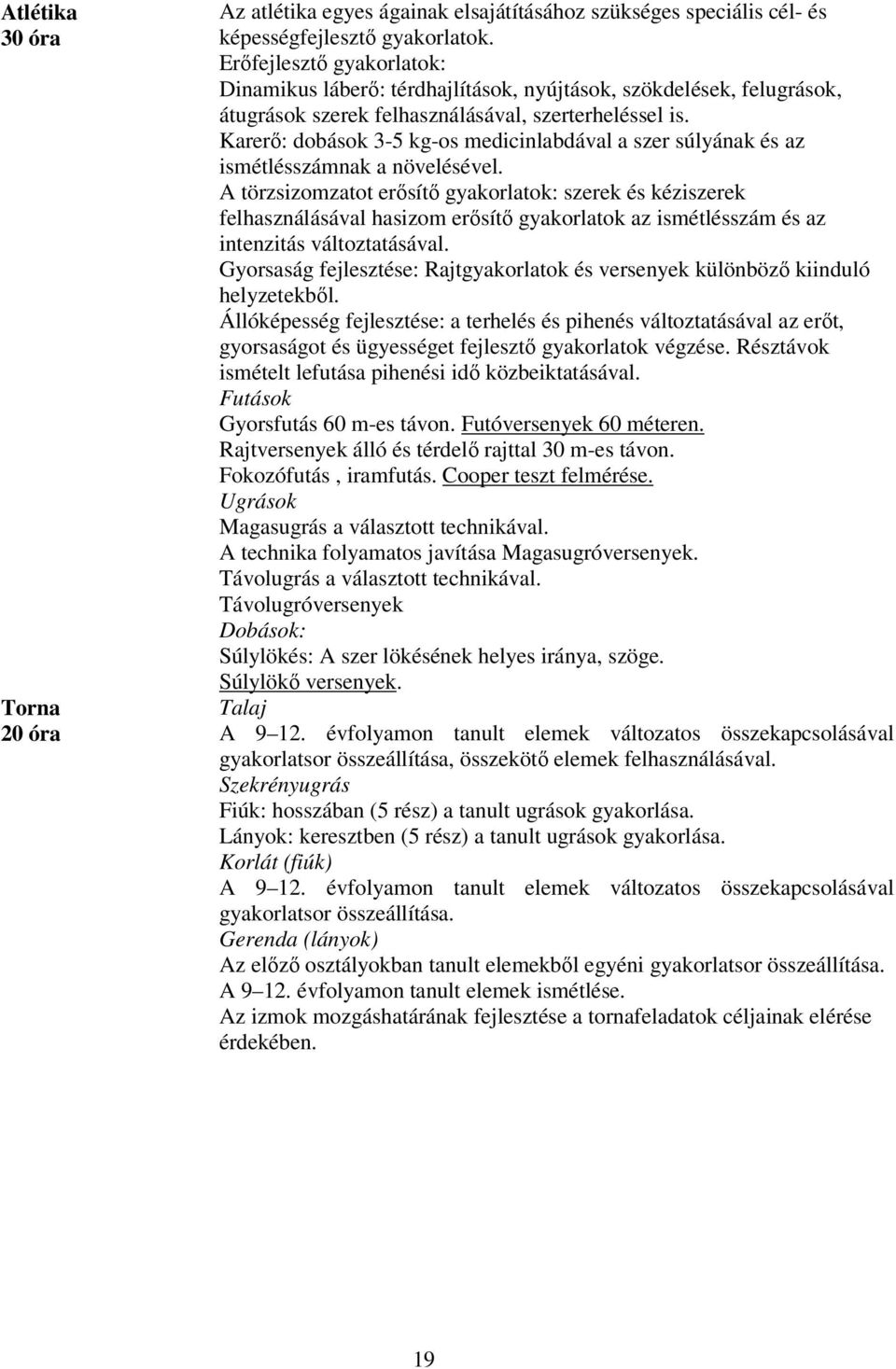 Karerő: dobások 3-5 kg-os medicinlabdával a szer súlyának és az ismétlésszámnak a növelésével.