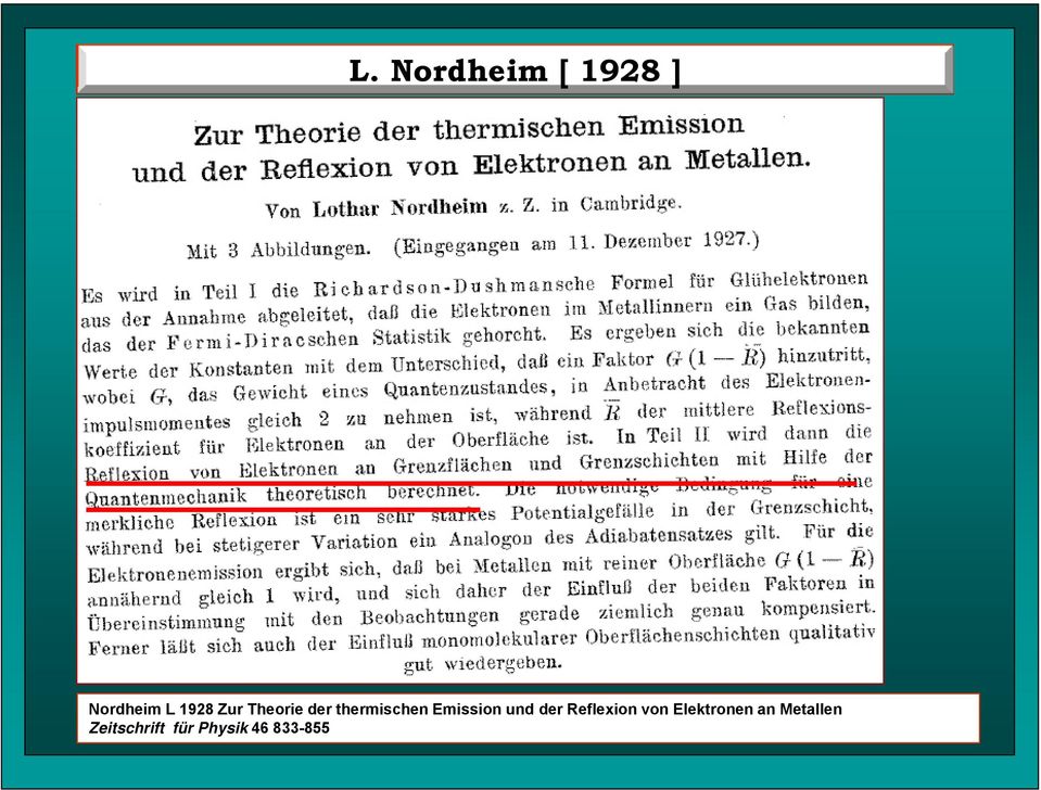 und der Reflexion von Elektronen an