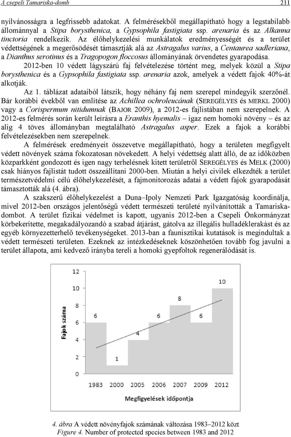 Az élőhelykezelési munkálatok eredményességét és a terület védettségének a megerősödését támasztják alá az Astragalus varius, a Centaurea sadleriana, a Dianthus serotinus és a Tragopogon floccosus