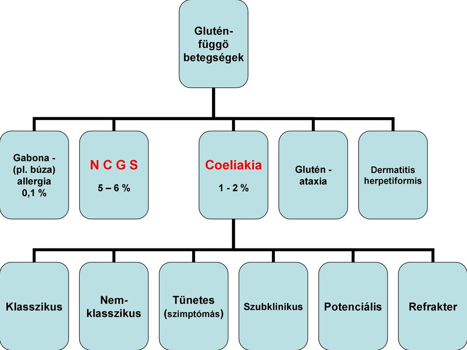 Glutén - ataxia Dermatitis herpetiformis Klasszikus