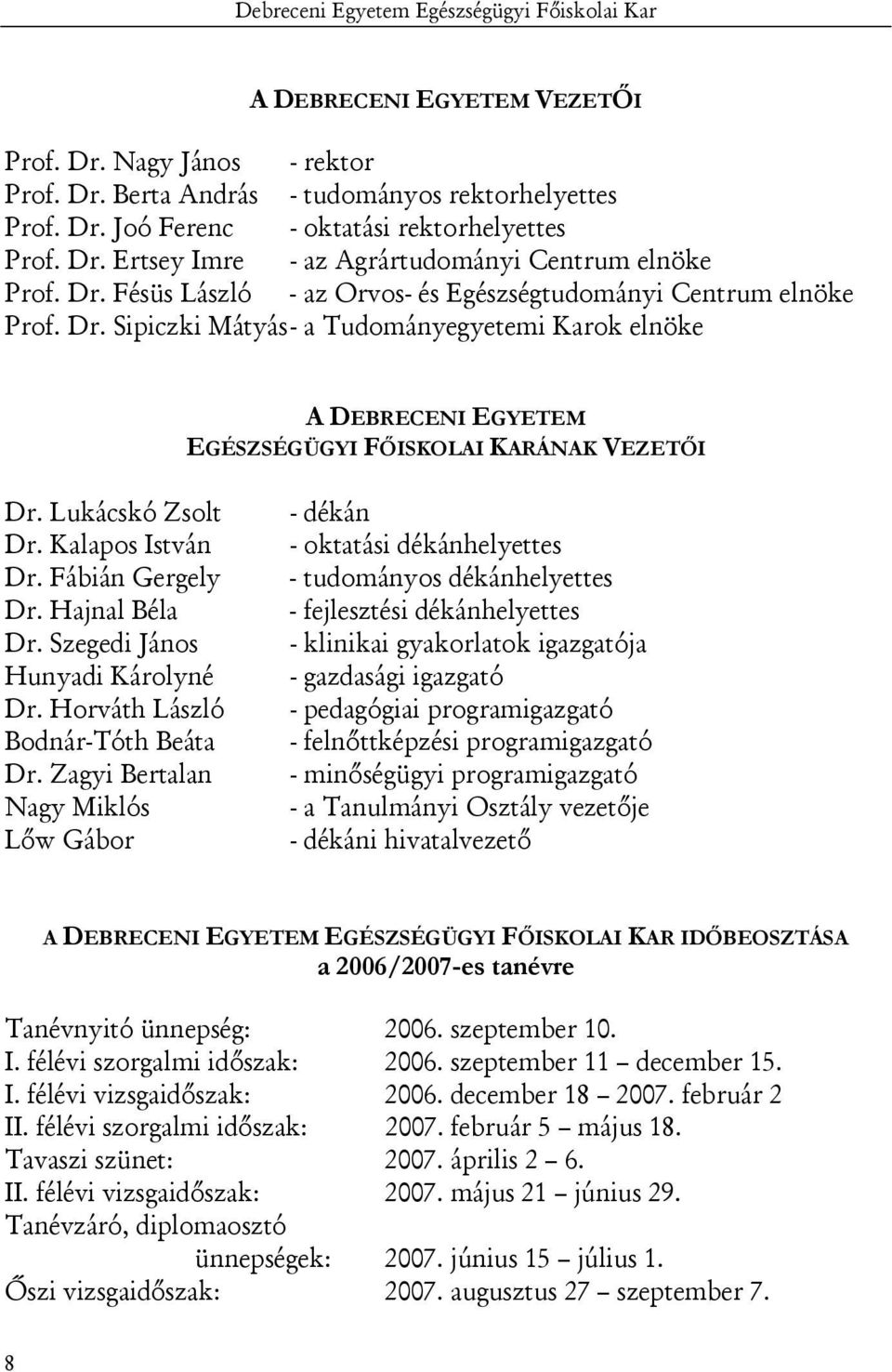 Lukácskó Zsolt Dr. Kalapos István Dr. Fábián Gergely Dr. Hajnal Béla Dr. Szegedi János Hunyadi Károlyné Dr. Horváth László Bodnár-Tóth Beáta Dr.