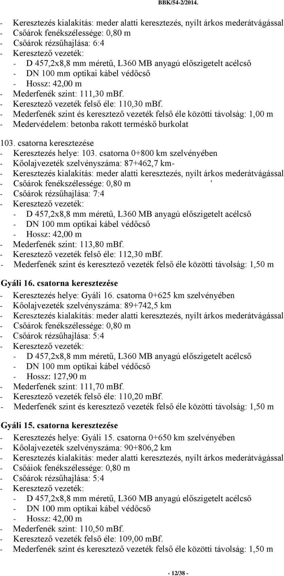 csatorna keresztezése - Keresztezés helye: 103.