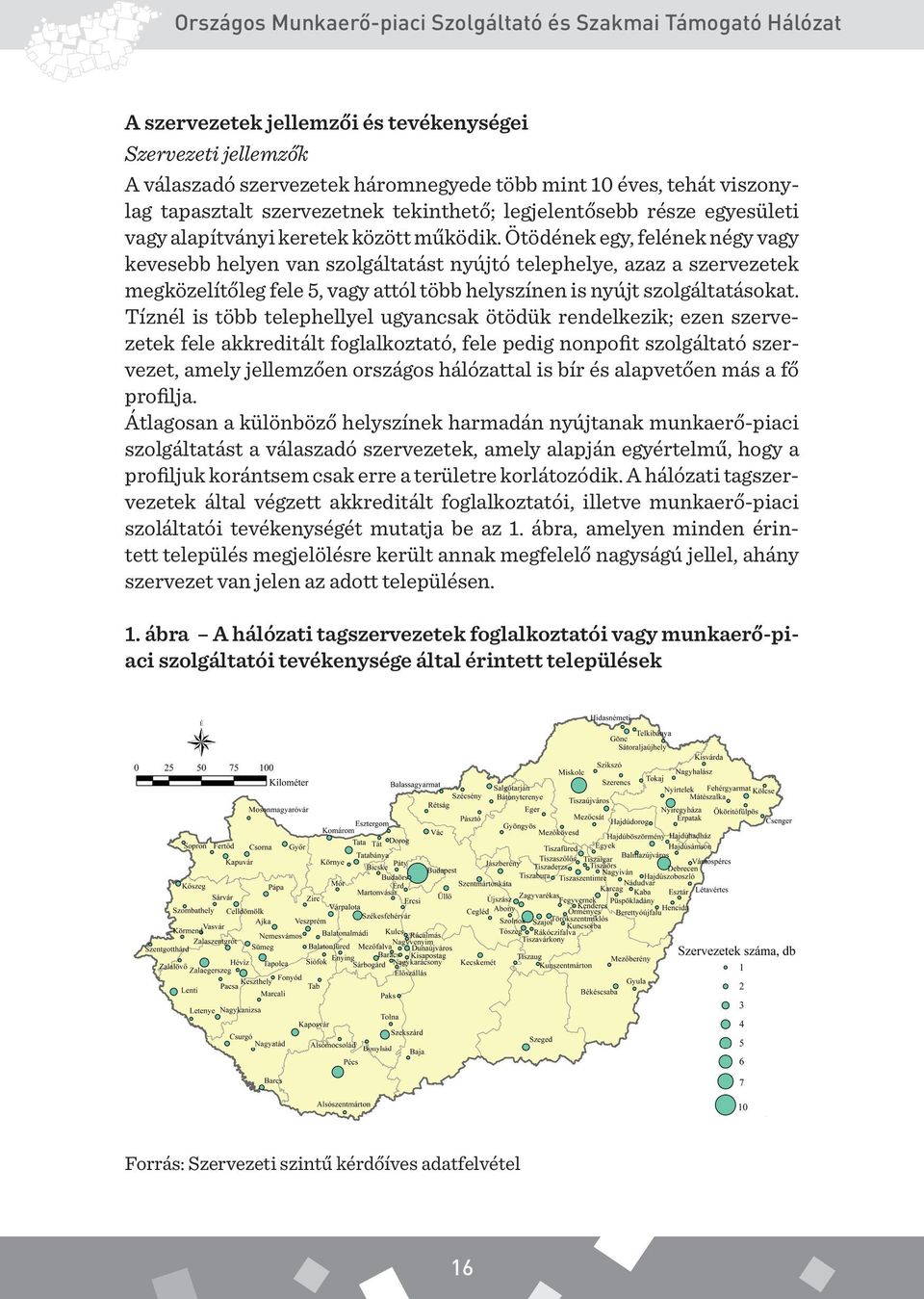 Ötödének egy, felének négy vagy kevesebb helyen van szolgáltatást nyújtó telephelye, azaz a szervezetek megközelítőleg fele 5, vagy attól több helyszínen is nyújt szolgáltatásokat.