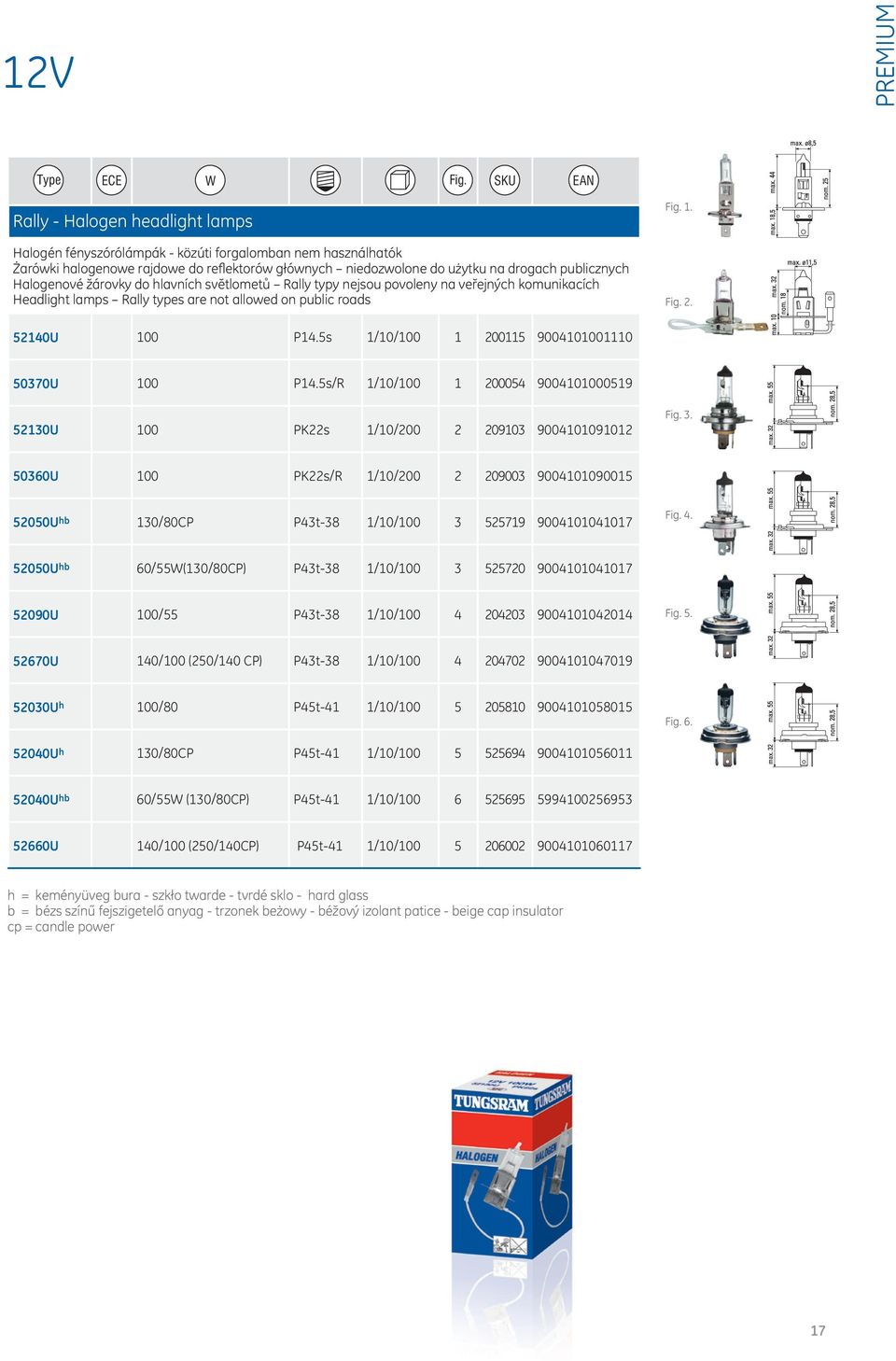 Halogenové žárovky do hlavních světlometů Rally typy nejsou povoleny na veřejných komunikacích Headlight lamps Rally types are not allowed on public roads Fig. 1. Fig. 2. 52140U 100 P14.