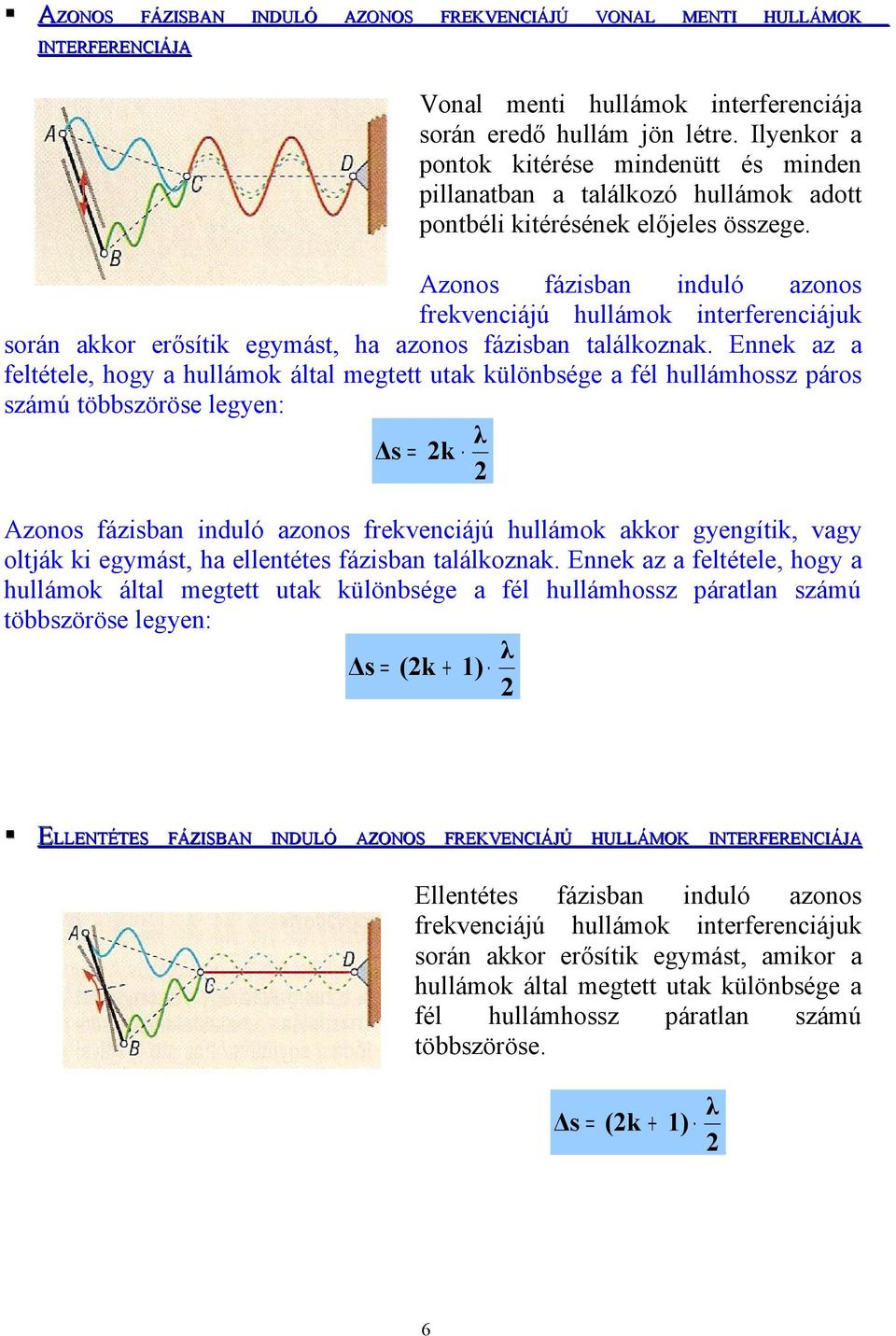 Azonos ázisban induló azonos rekvenciájú hullámok intererenciájuk során akkor erősítik egymást, ha azonos ázisban találkoznak.