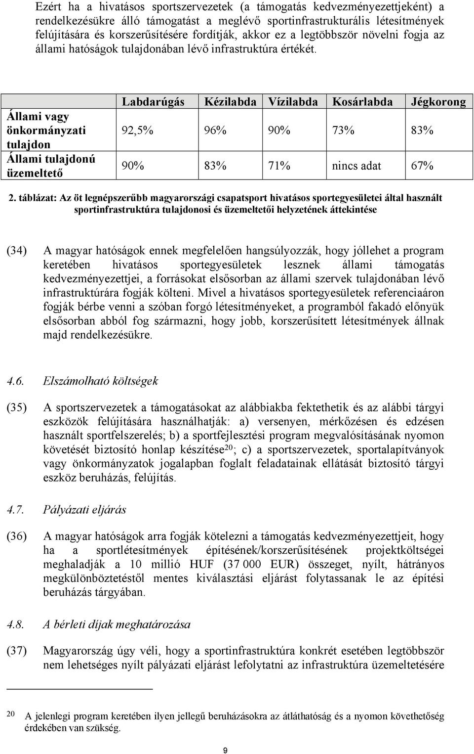 Állami vagy önkormányzati tulajdon Állami tulajdonú üzemeltető Labdarúgás Kézilabda Vízilabda Kosárlabda Jégkorong 92,5% 96% 90% 73% 83% 90% 83% 71% nincs adat 67% 2.