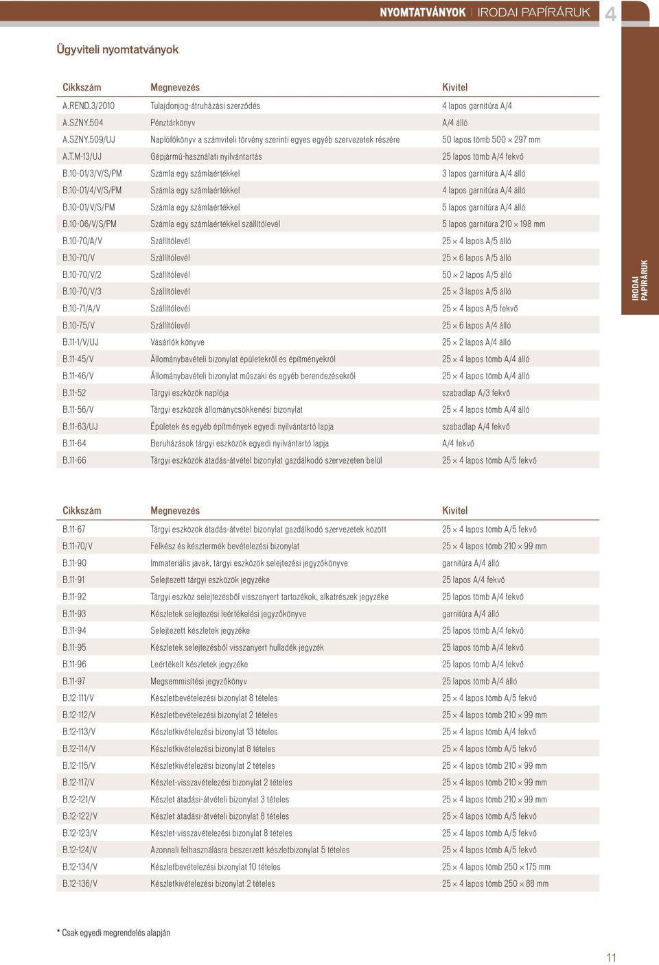 M-13/UJ Gépjármű-használati nyilvántartás 25 lapos tömb A/ fekvő B.10-01/3/V/S/PM Számla egy számlaértékkel 3 lapos garnitúra A/ álló B.