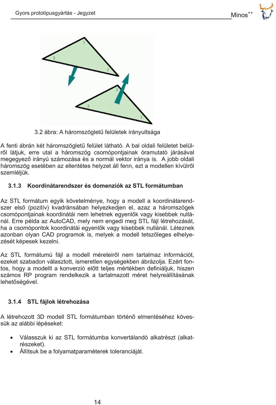 A jobb oldali háromszög esetében az ellentétes helyzet áll fenn, ezt a modellen kívülrl szemléljük. 3.1.