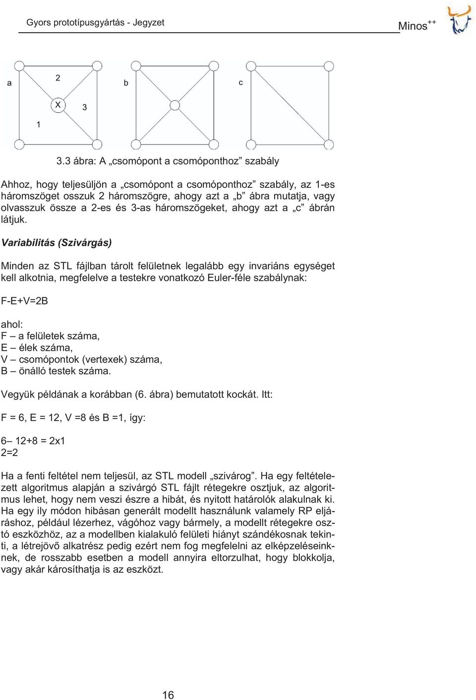 Variabilitás (Szivárgás) Minden az STL fájlban tárolt felületnek legalább egy invariáns egységet kell alkotnia, megfelelve a testekre vonatkozó Euler-féle szabálynak: F-E+V=2B ahol: F a felületek