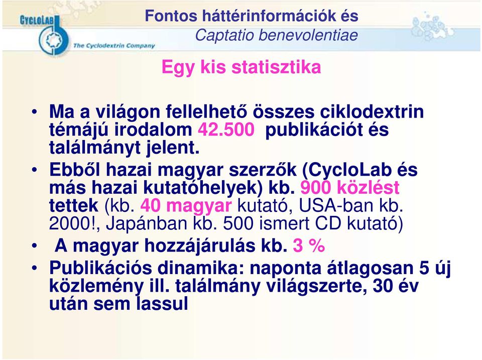 Ebből hazai magyar szerzők (CycloLab és más hazai kutatóhelyek) kb. 900 közlést tettek (kb.