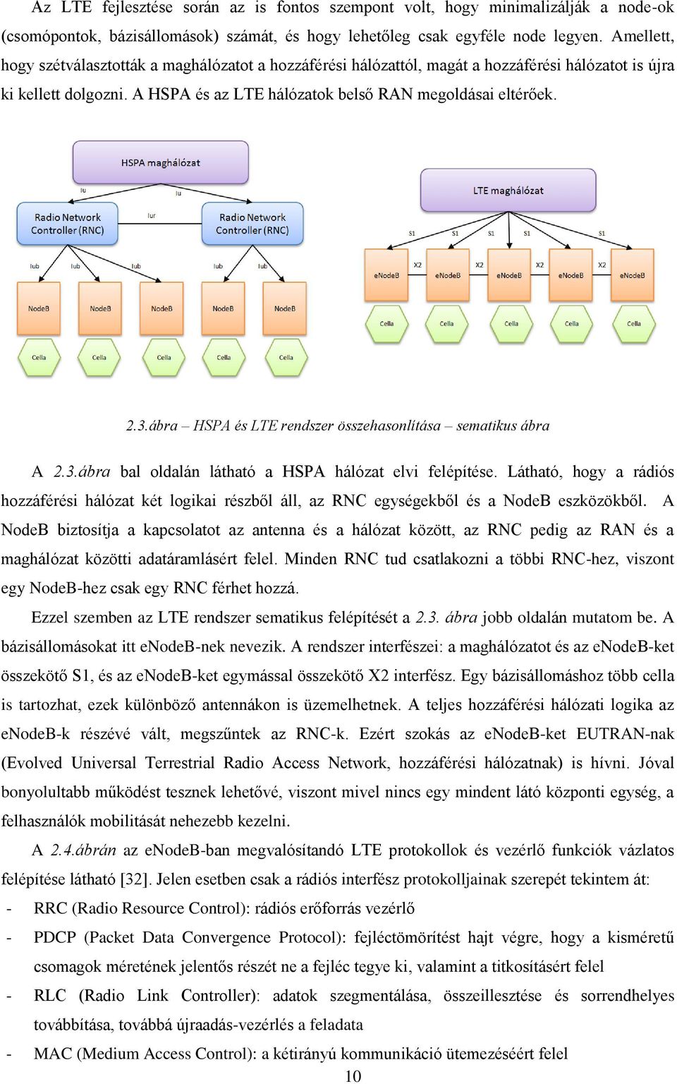 ábra HSPA és LTE rendszer összehasonlítása sematikus ábra A 2.3.ábra bal oldalán látható a HSPA hálózat elvi felépítése.