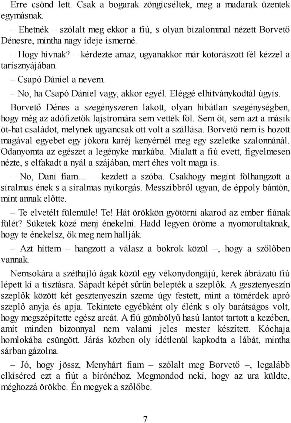 Borvető Dénes a szegényszeren lakott, olyan hibátlan szegénységben, hogy még az adófizetők lajstromára sem vették föl. Sem őt, sem azt a másik öt-hat családot, melynek ugyancsak ott volt a szállása.