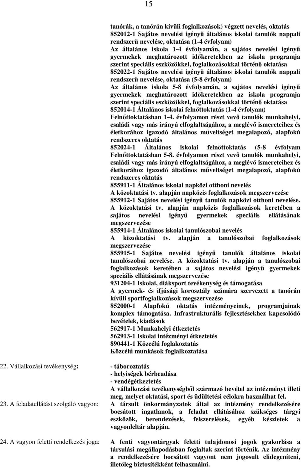 általános iskolai tanulók nappali rendszerű nevelése, oktatása (5-8 évfolyam) Az általános iskola 5-8 évfolyamán, a sajátos nevelési igényű gyermekek meghatározott időkeretekben az iskola programja