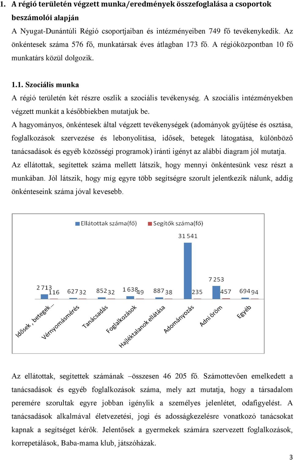 A szociális intézményekben végzett munkát a későbbiekben mutatjuk be.