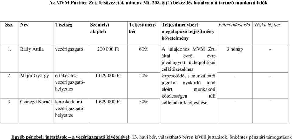 Bally Attila vezérigazgató 200 000 Ft 60% A tulajdonos MVM Zrt. 3 hónap - 2.