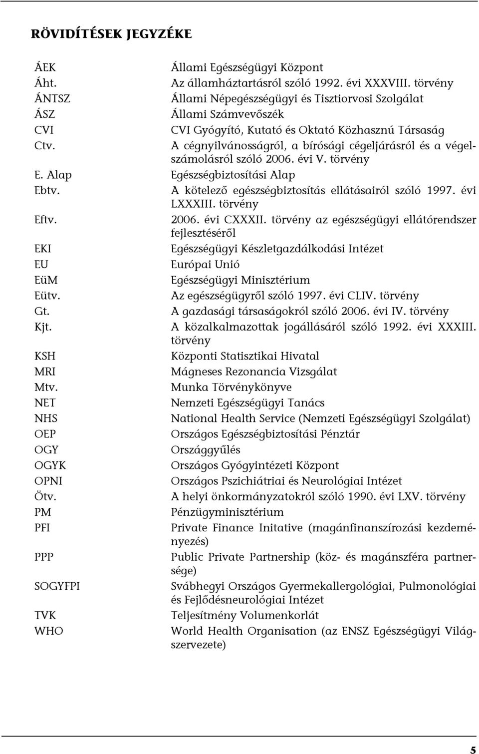 A cégnyilvánosságról, a bírósági cégeljárásról és a végelszámolásról szóló 2006. évi V. törvény E. Alap Egészségbiztosítási Alap Ebtv. A kötelező egészségbiztosítás ellátásairól szóló 1997.