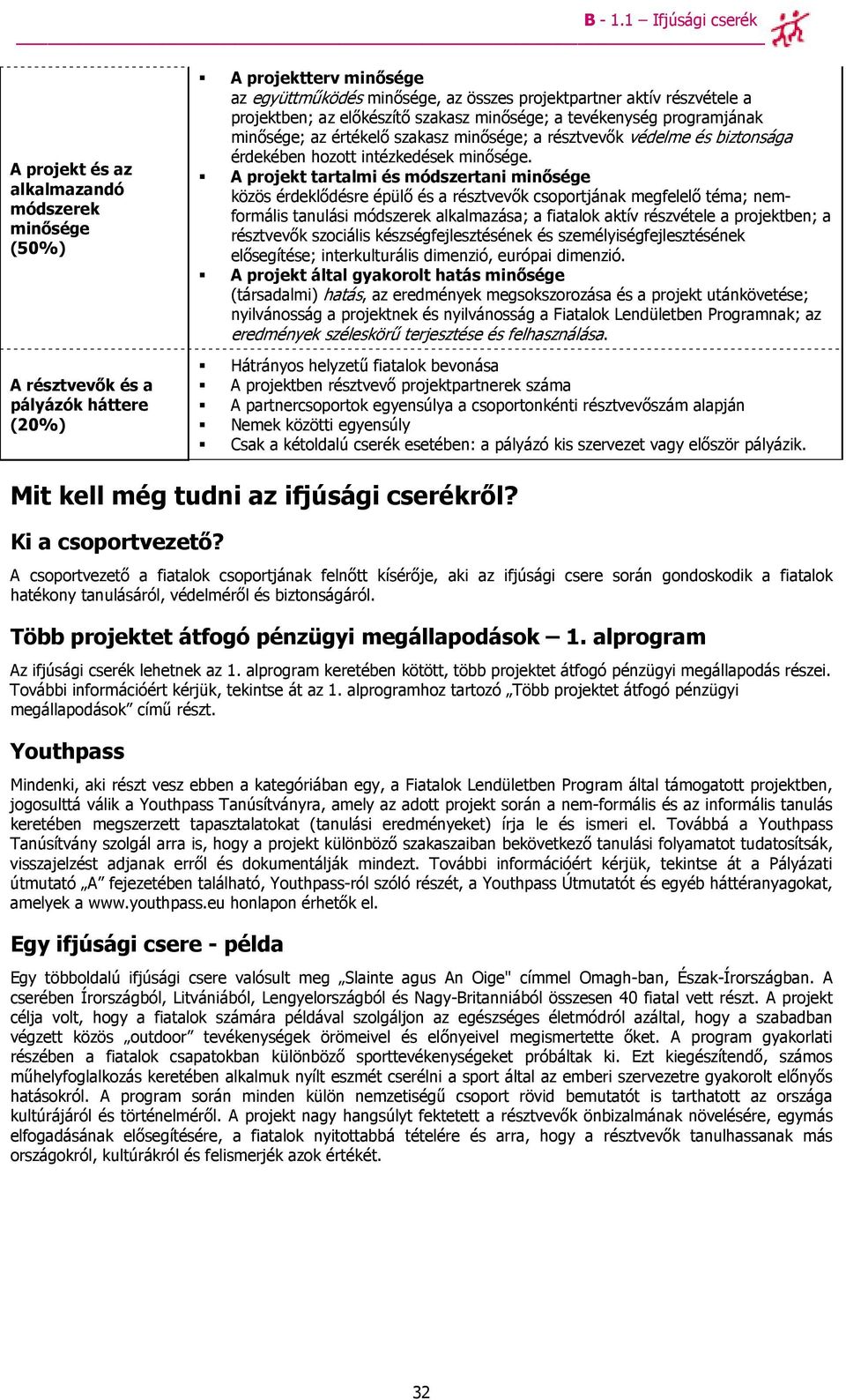 részvétele a projektben; az elıkészítı szakasz minısége; a tevékenység programjának minısége; az értékelı szakasz minısége; a résztvevık védelme és biztonsága érdekében hozott intézkedések minısége.