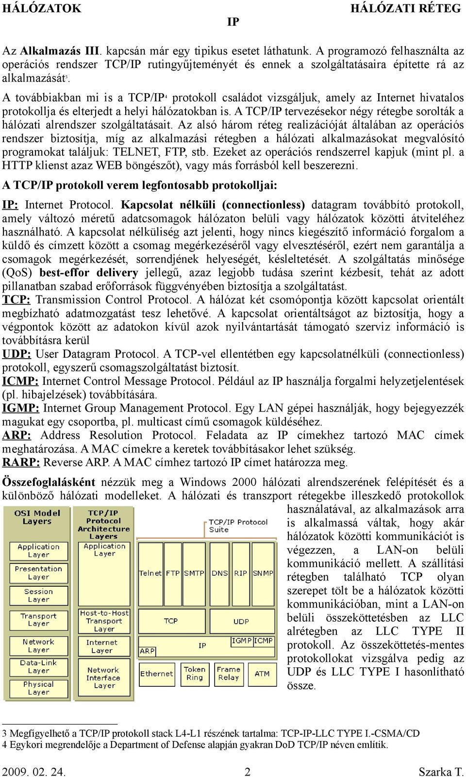 A TCP/ tervezésekor négy rétegbe sorolták a hálózati alrendszer szolgáltatásait.