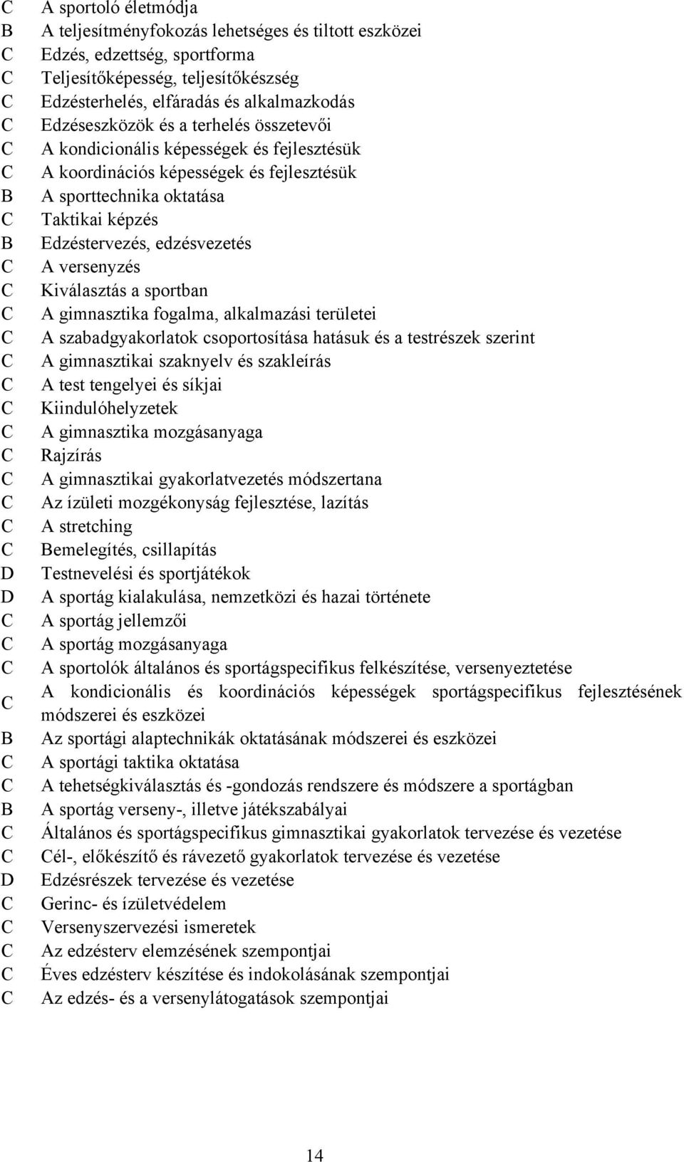 versenyzés Kiválasztás a sportban A gimnasztika fogalma, alkalmazási területei A szabadgyakorlatok csoportosítása hatásuk és a testrészek szerint A gimnasztikai szaknyelv és szakleírás A test