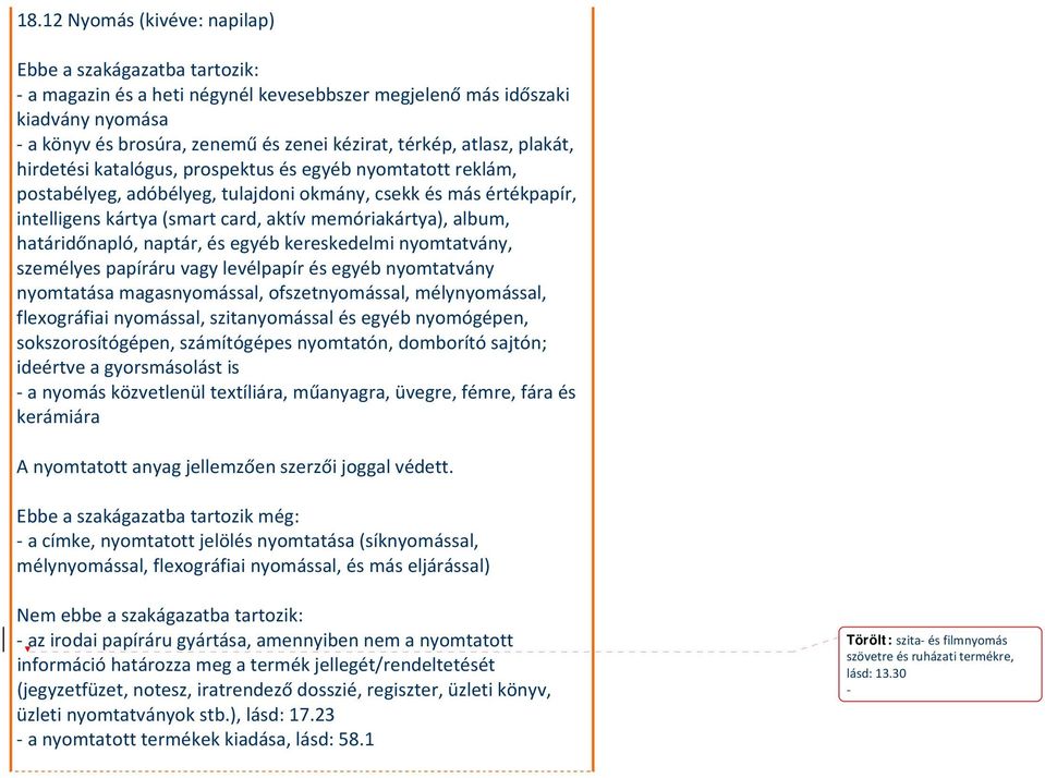 naptár, és egyéb kereskedelmi nyomtatvány, személyes papíráru vagy levélpapír és egyéb nyomtatvány nyomtatása magasnyomással, ofszetnyomással, mélynyomással, flexográfiai nyomással, szitanyomással és