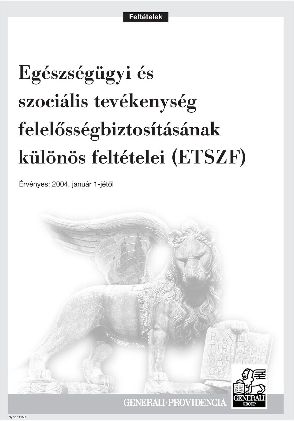 különös feltételei (ETSZF) Érvényes: