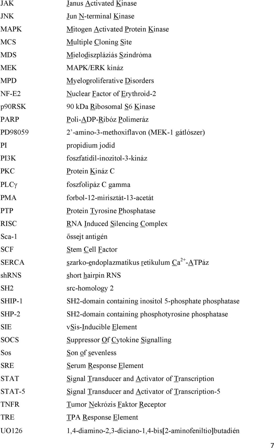 foszfatidil-inozitol-3-kináz PKC Protein Kináz C PLCγ foszfolipáz C gamma PMA forbol-12-mirisztát-13-acetát PTP Protein Tyrosine Phosphatase RISC RNA Induced Silencing Complex Sca-1 őssejt antigén