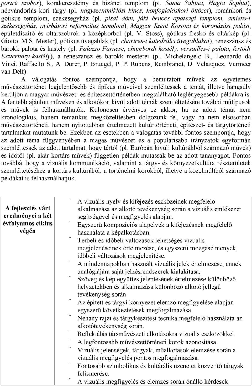 pisai dóm, jáki bencés apátsági templom, amiens-i székesegyház, nyírbátori református templom), Magyar Szent Korona és koronázási palást, épületdíszítő és oltárszobrok a középkorból (pl. V.