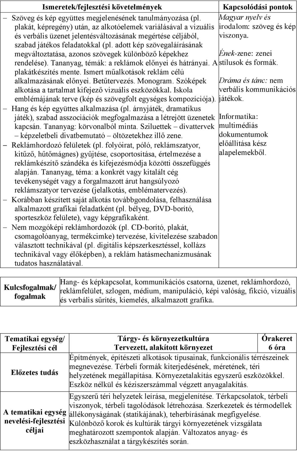 adott kép szövegaláírásának megváltoztatása, azonos szövegek különböző képekhez rendelése). Tananyag, témák: a reklámok előnyei és hátrányai. A plakátkészítés mente.