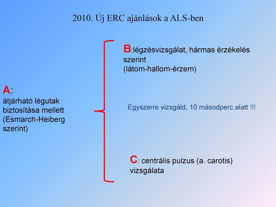 biztosítása mellett (Esmarch-Heiberg szerint) Egyszerre