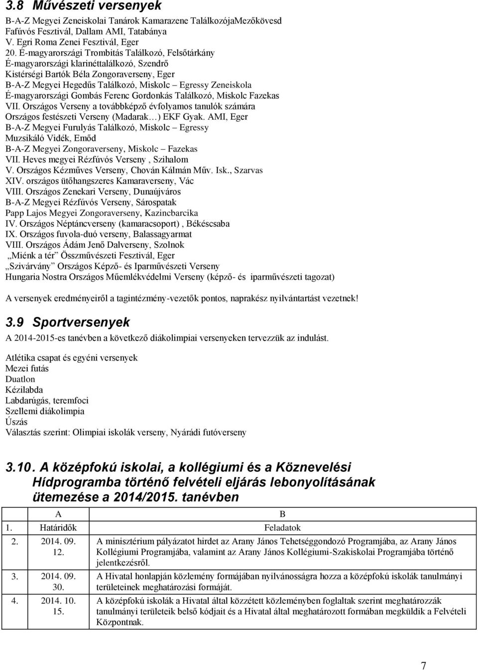 É-magyarországi Gombás Ferenc Gordonkás Találkozó, Miskolc Fazekas VII. Országos Verseny a továbbképző évfolyamos tanulók számára Országos festészeti Verseny (Madarak ) EKF Gyak.