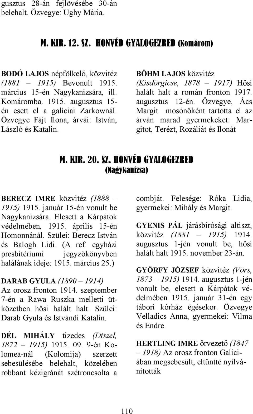 (Kisdörgicse, 1878 1917) Hősi halált halt a román fronton 1917. augusztus 12-én. Özvegye, Ács Margit mosónőként tartotta el az árván marad gyermekeket: Margitot, Terézt, Rozáliát és Ilonát M. KIR. 20.