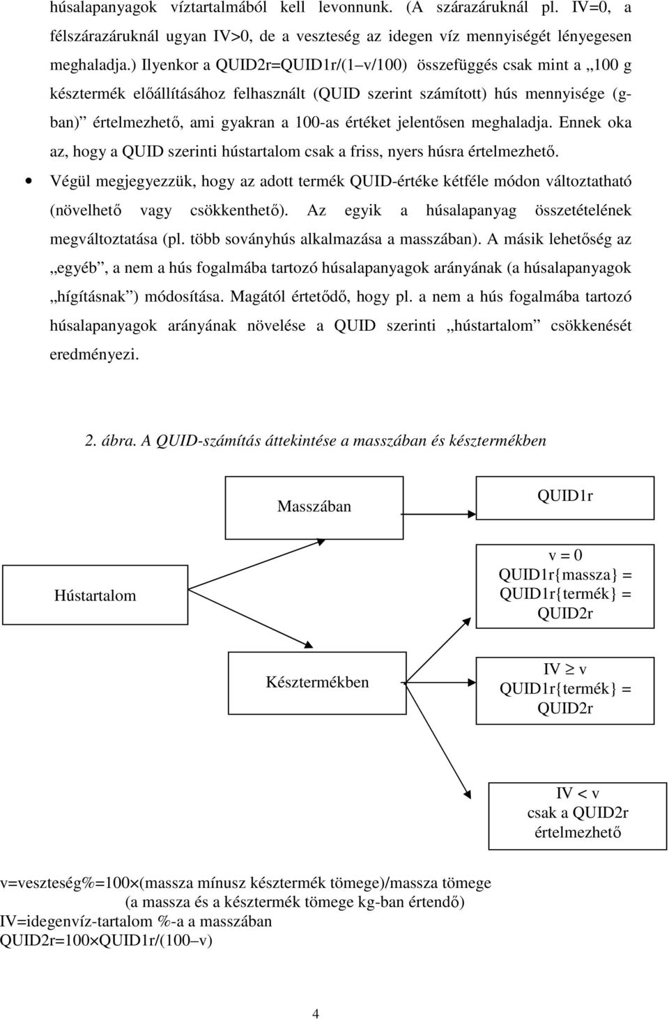 jelentısen meghaladja. Ennek oka az, hogy a QUID szerinti hústartalom csak a friss, nyers húsra értelmezhetı.