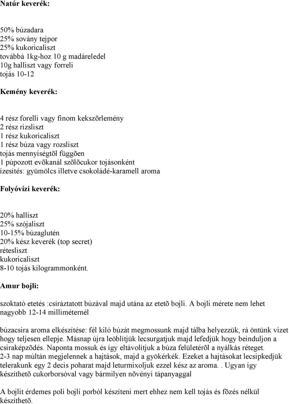20% halliszt 25% szójaliszt 10-15% búzaglutén 20% kész keverék (top secret) rétesliszt kukoricaliszt 8-10 tojás kilogrammonként.