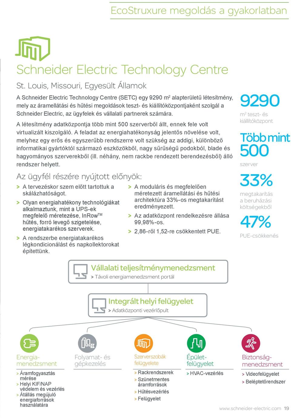 szolgál a Schneider Electric, az ügyfelek és vállalati partnerek számára. A létesítmény adatközpontja több mint 500 szerverből állt, ennek fele volt virtualizált kiszolgáló.