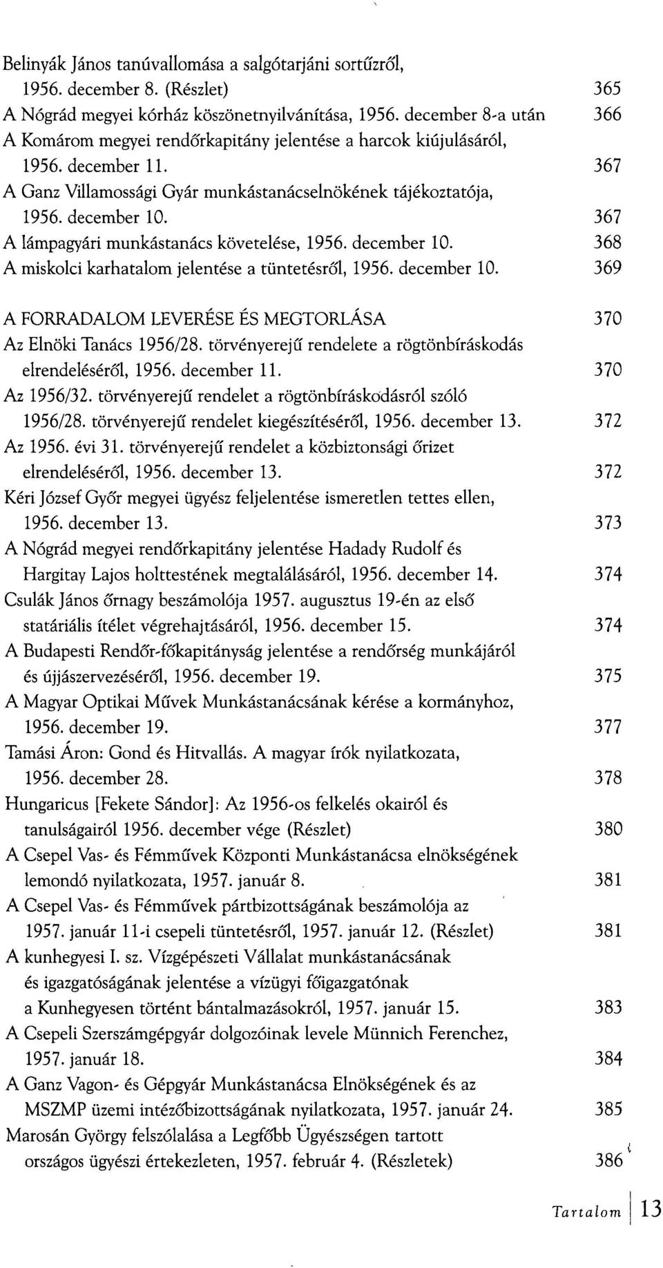 367 A lámpagyári munkástanács követelése, 1956. december 10. 368 A miskolci karhatalom jelentése a tüntetésről, 1956. december 10. 369 A FORRADALOM LEVERÉSE ÉS MEGTORLÁSA 370 Az Elnöki Tanács 1956/28.