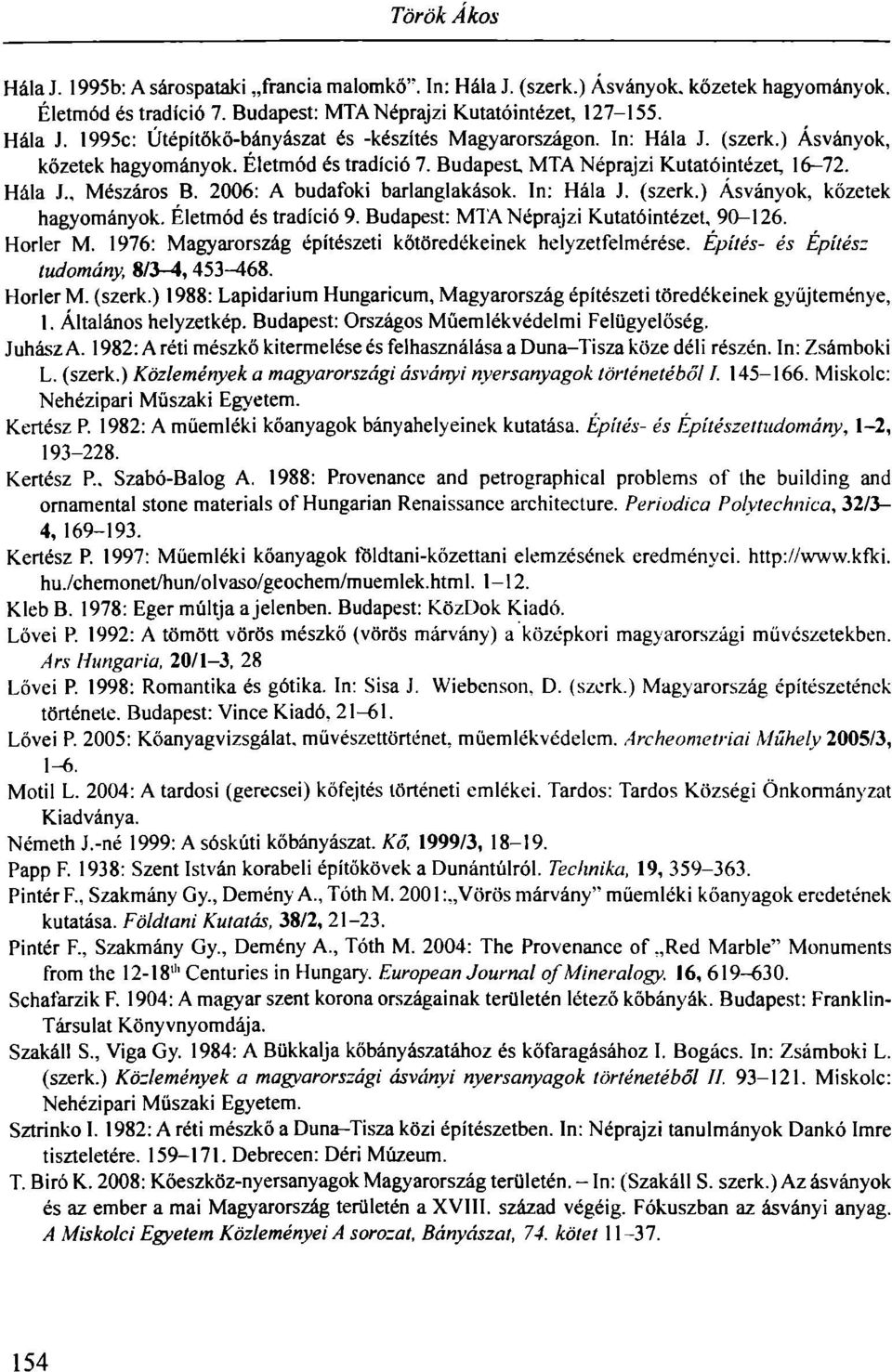 Budapest: MTA Néprajzi Kutatóintézet, 90-126. Horler M. 1976: Magyarország építészeti kőtöredékeinek helyzetfelmérése. Építés- és Építész tudomány, 8/3-4, 453-^168. Horler M. (szerk.