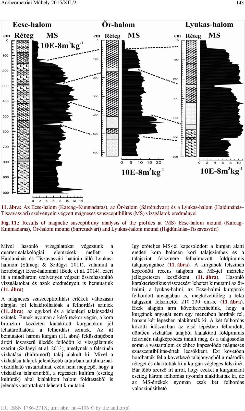 hasonló vizsgálatokat végeztünk a quartermalakológiai elemzések mellett a Hajdúnánás és Tiszavasvári határán álló Lyukashalmon (Sümegi & Szilágyi 2011), valamint a hortobágyi Ecse-halomnál (Bede et