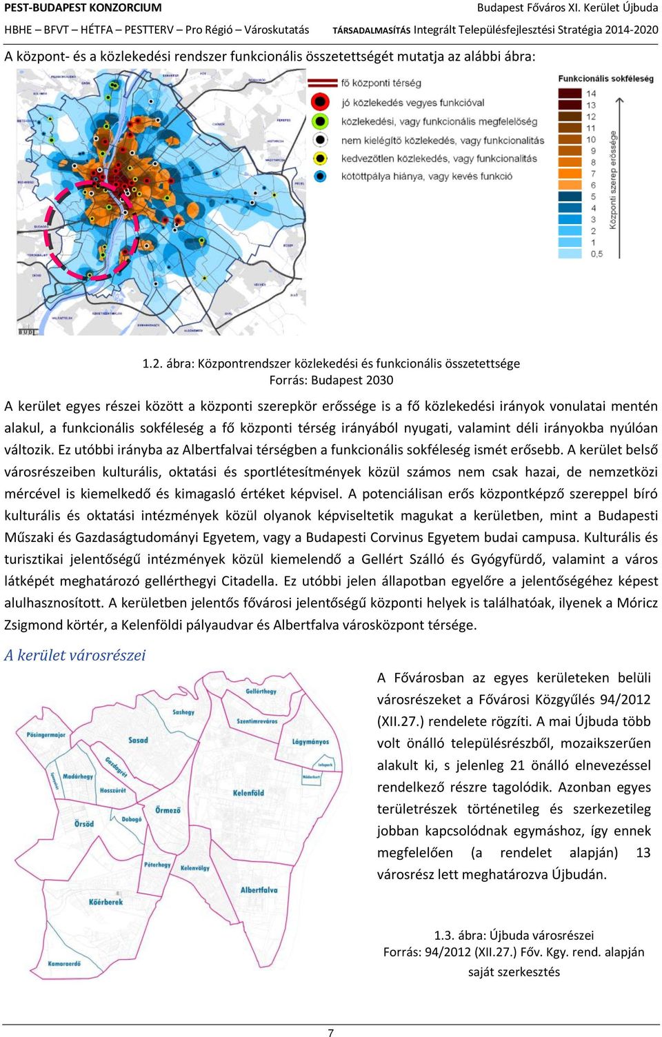 a funkcionális sokféleség a fő központi térség irányából nyugati, valamint déli irányokba nyúlóan változik. Ez utóbbi irányba az Albertfalvai térségben a funkcionális sokféleség ismét erősebb.