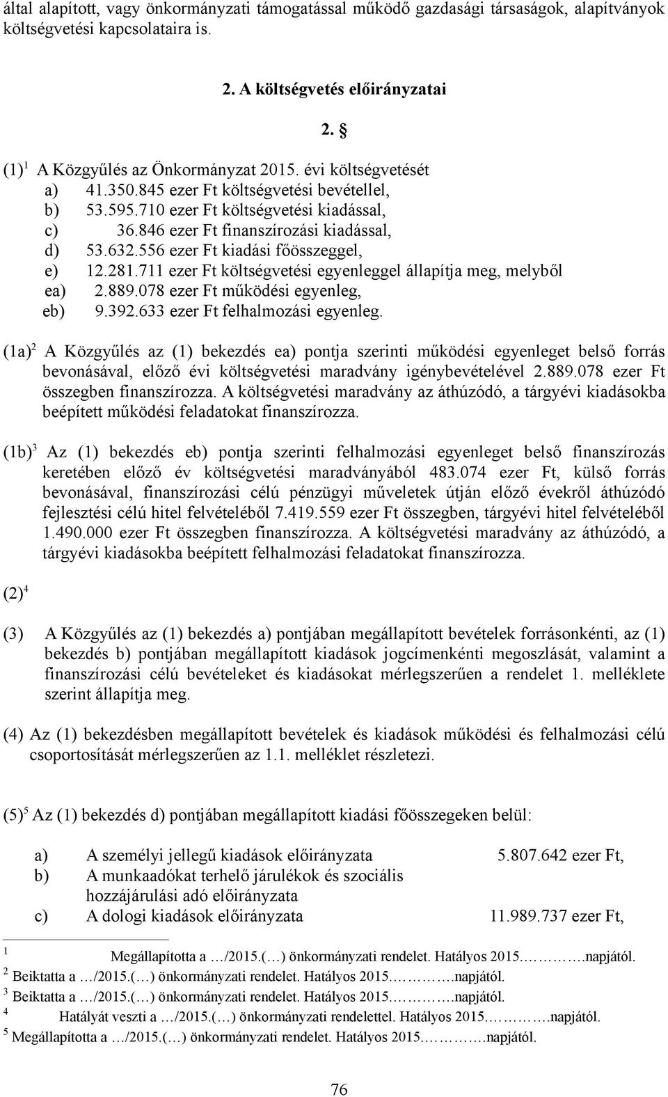 556 ezer Ft kiadási főösszeggel, e) 12.281.711 ezer Ft költségvetési egyenleggel állapítja meg, melyből ea) 2.