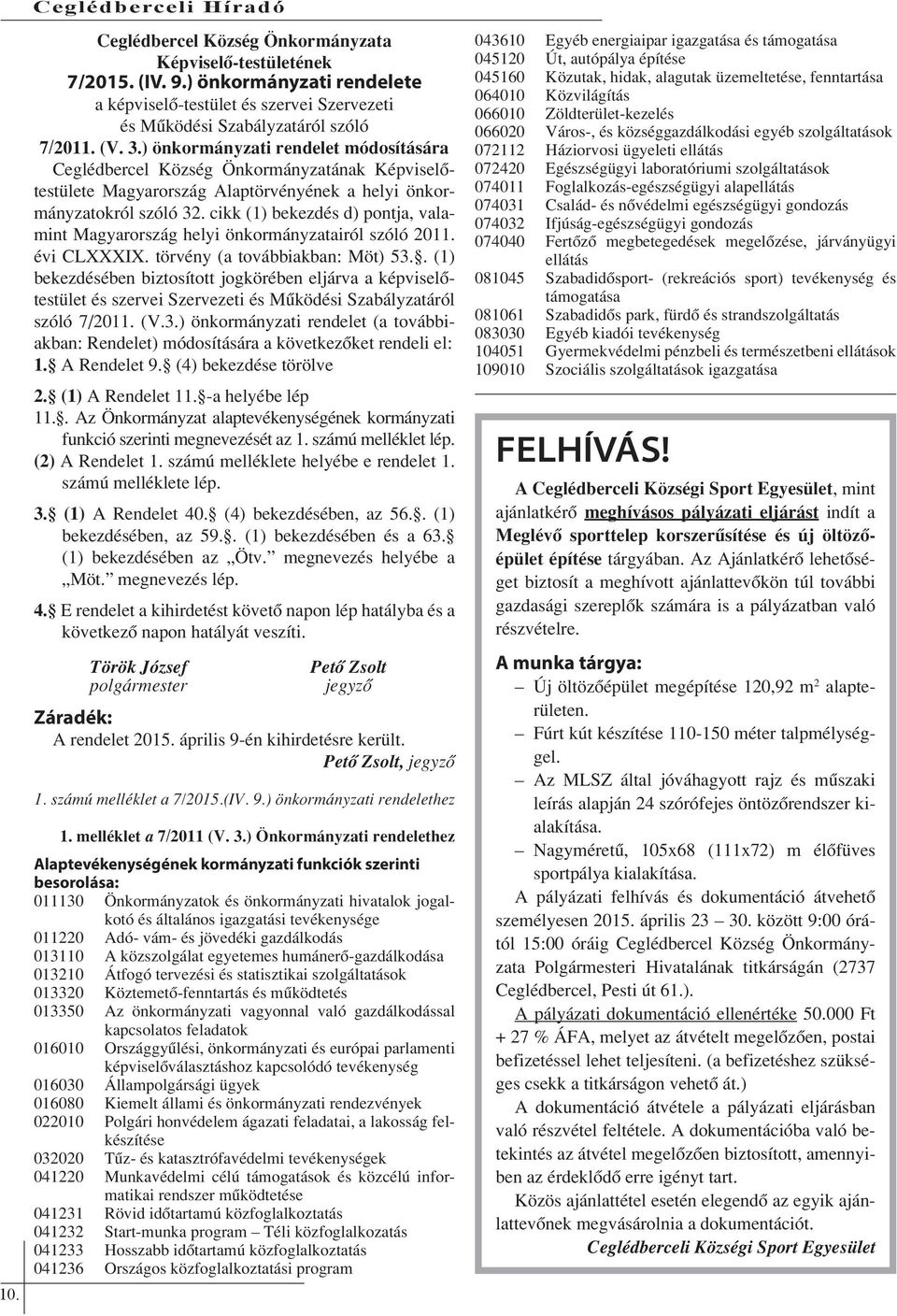 cikk (1) bekezdés d) pontja, valamint Magyarország helyi önkormányzatairól szóló 2011. évi CLXXXIX. törvény (a továbbiakban: Möt) 53.