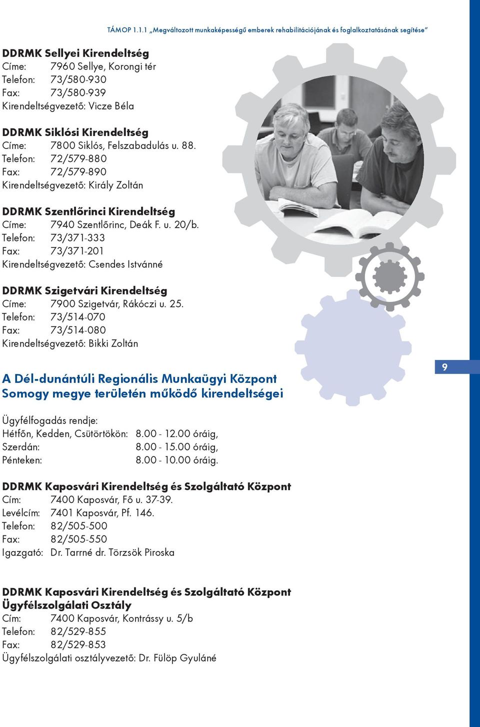 Telefon: 73/371-333 Fax: 73/371-201 Kirendeltségvezető: Csendes Istvánné DDRMK Szigetvári Kirendeltség Címe: 7900 Szigetvár, Rákóczi u. 25.