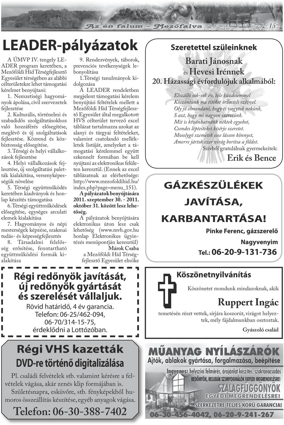 Közrend és közbiztonság elősegítése. 3. Térségi és helyi vállalkozások fejlesztése 4. Helyi vállalkozások fejlesztése, új szolgáltatási paletták kialakítása, versenyképességük növelése 5.