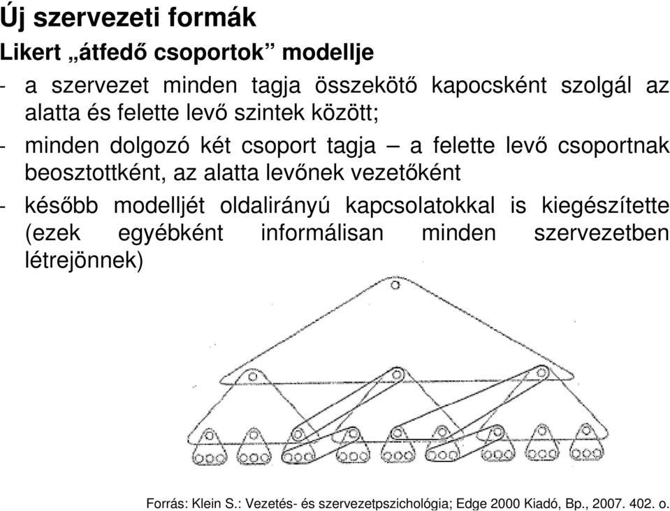 alatta levınek vezetıként - késıbb modelljét oldalirányú kapcsolatokkal is kiegészítette (ezek egyébként informálisan