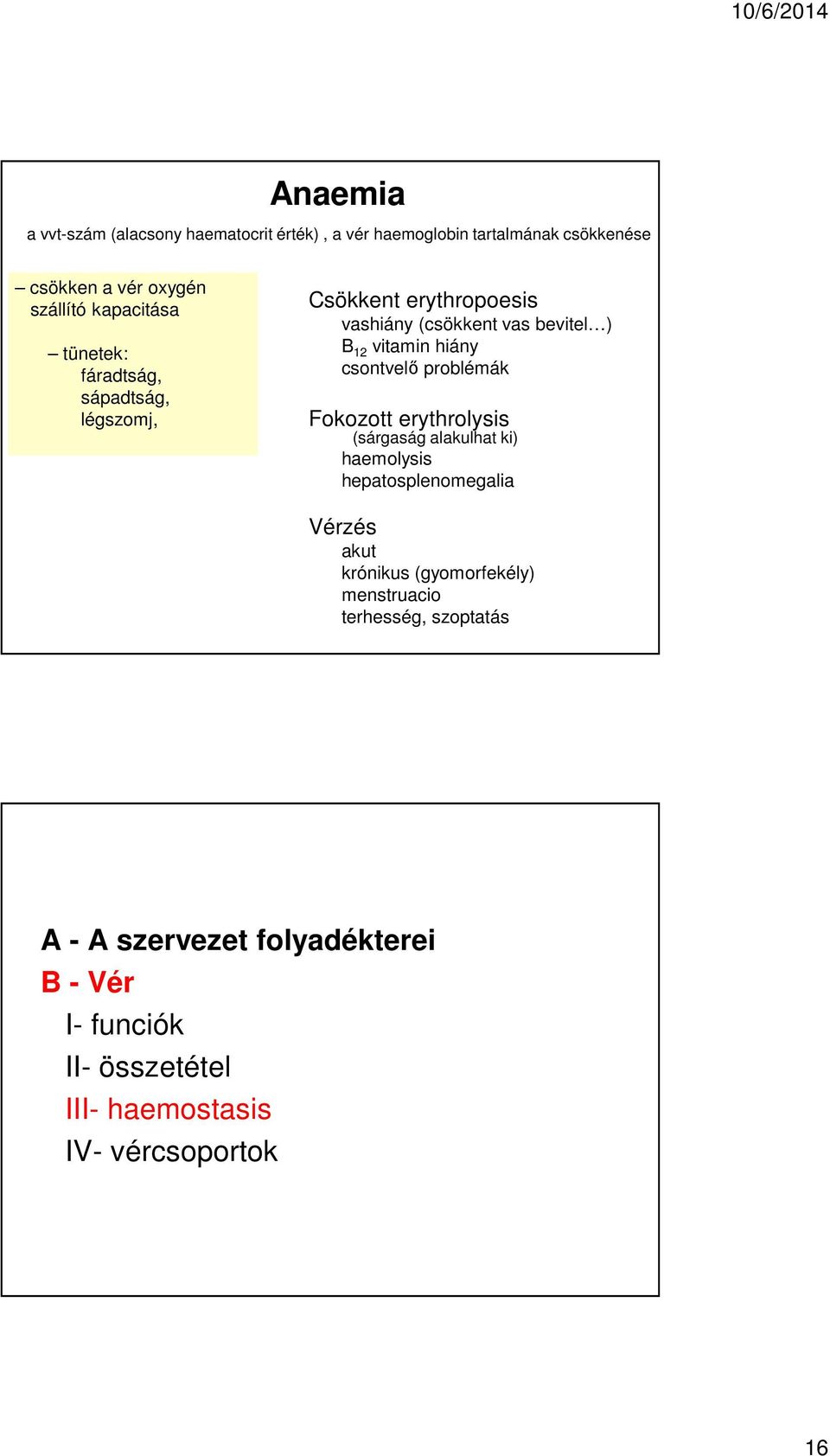 csontvelő problémák Fokozott erythrolysis (sárgaság alakulhat ki) haemolysis hepatosplenomegalia Vérzés akut krónikus