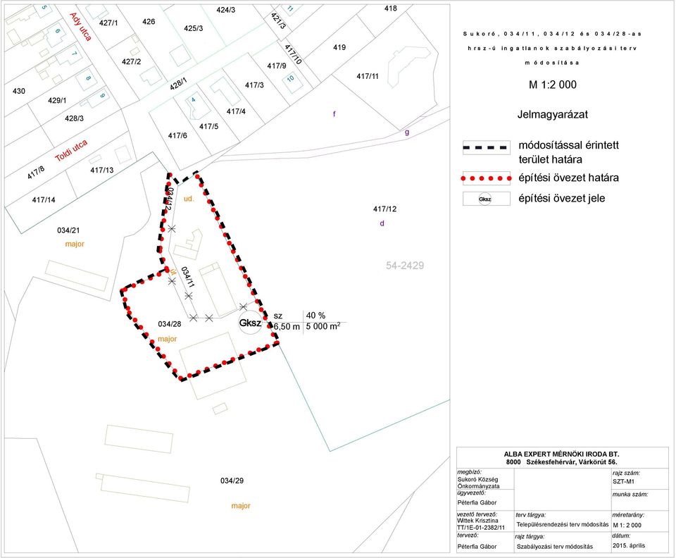 417/3 417/4 417/9 10 f 417/11 417/12 g Gksz m ó d o s í t á s a M 1: 2 000 Jel magyar ázat módosít ással éri nt ett t erül et hat ára épít ési övezet hat ára épít ési övezet j el e 034/21 d major út